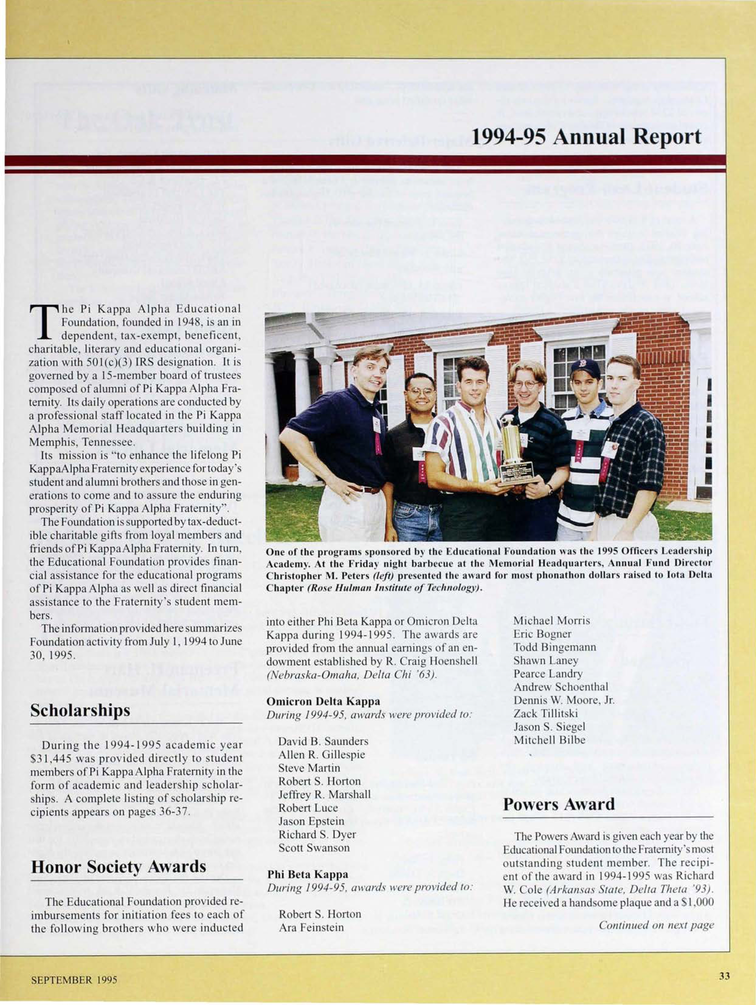 Pi Kappa Alpha Educational Foundation: 1994-95 Annual Report